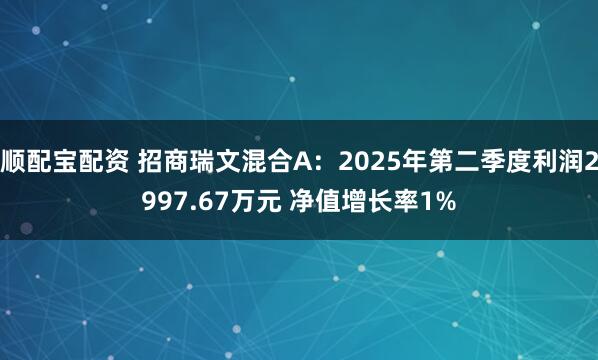 顺配宝配资 招商瑞文混合A：2025年第二季度利润2997.67万元 净值增长率1%